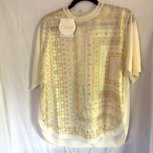 Chloé Moasic Twill & Wool Shirt, Iconic Milk